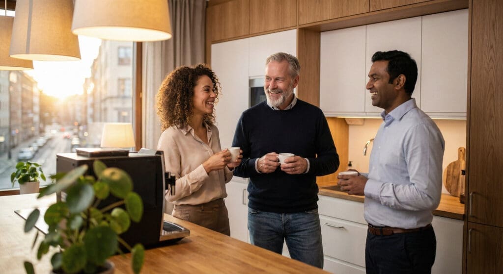 Kollegor pratar om flerbostadshus, kopplat till elbilspremie och elbilsstöd 2026 som påverkar bostadsrättsföreningar, samfälligheter och företag.